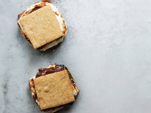 Smoked almond s'mores with whiskey marshmallows