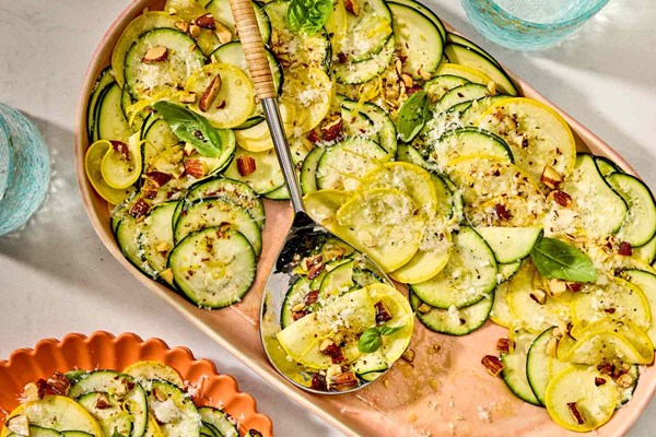 Smoked almond summer squash salad