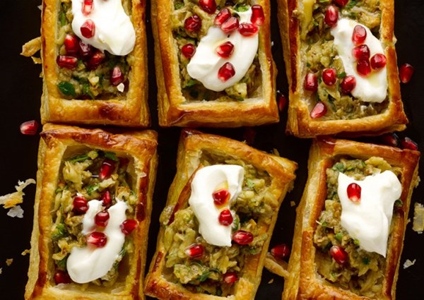 Smoked aubergine & yogurt vol-au-vents