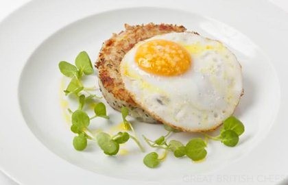Smoked bacon hash with a fried duck egg