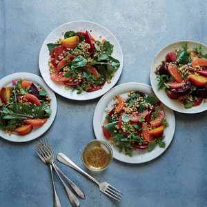 Smoked barley, beet, and grapefruit salad