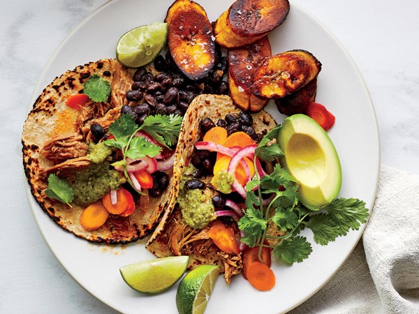 Smoked beer-braised pork shoulder tacos