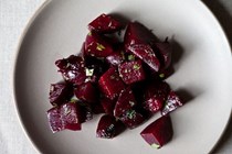 Smoked beets with grilled steak and a cottage cheese dressing