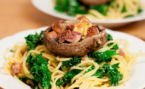 Smoked cheese spread fig & bacon stuffed mushrooms