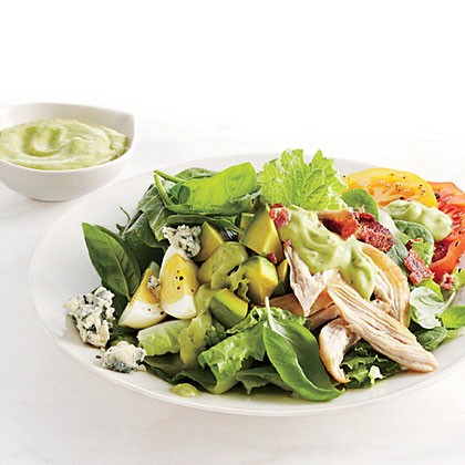 Smoked chicken Cobb salad with avocado dressing