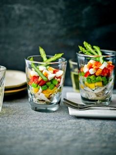 Smoked chicken, mango & asparagus verrine