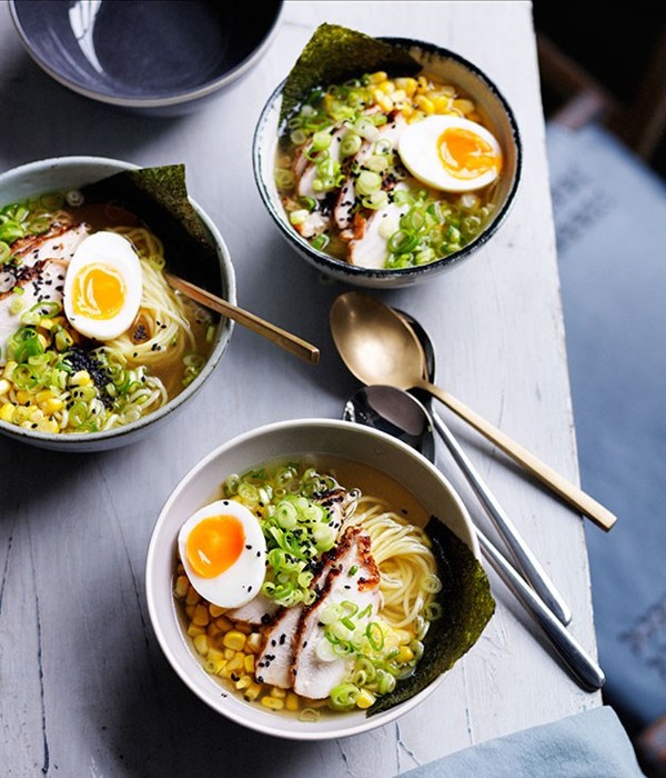 Smoked chicken ramen with corn