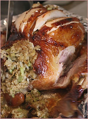 Smoked chicken with curried stuffing