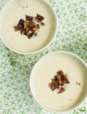 Smoked corn chowder with crispy duck skin