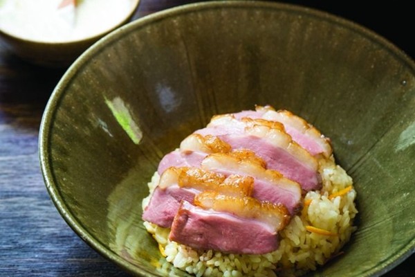Smoked duck breast with creamy wasabi-green onion dipping sauce