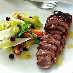 Smoked duck breast with witloof, mandarin, cranberry and cashew salad