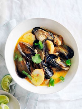 Smoked duck egg and mussel soup