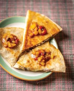 Smoked duck–Monterey Jack cheese quesadillas with mango–red pepper salsa