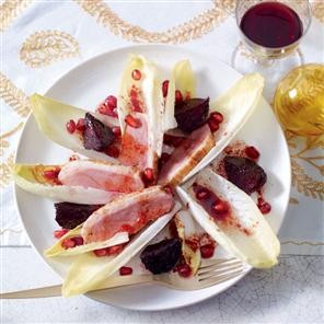 Smoked duck salad with pomegranate seeds