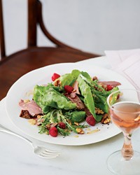 Smoked-duck salad with walnuts and raspberries