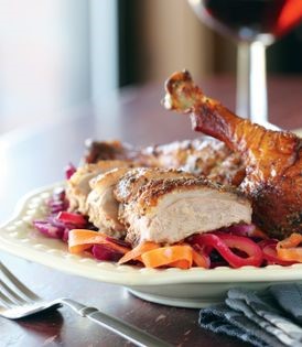 Smoked duck with wine butter sauce
