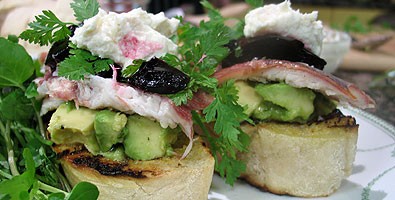 Smoked eel & beetroot jelly bruschetta