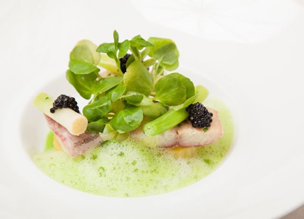 Smoked eel with leek, potato and watercress velouté