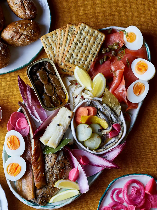 Smoked fish and pickle platter