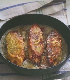 Smoked fish and tomato French toast with horseradish, radish and watercress salad