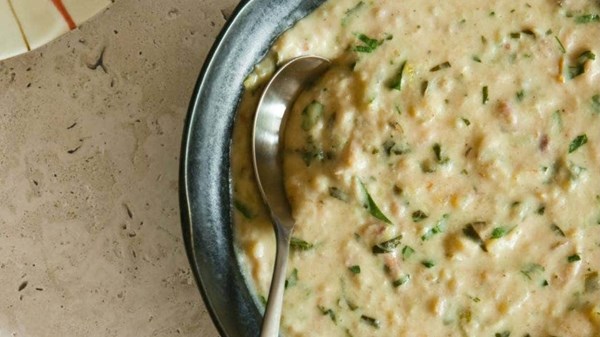 Smoked fish chowder with fried club sandwiches