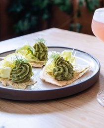 Smoked fish mousse, fennel & apple pickle, fennel water cracker