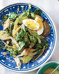 Smoked fish salad with pickled beans and eggs