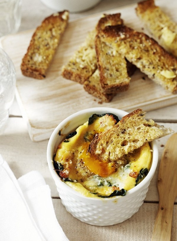 Smoked fish, silverbeet and egg gratins