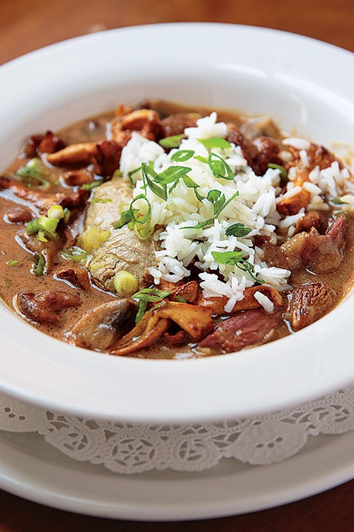 Smoked goose and foie gras gumbo