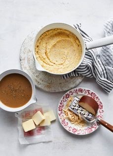 Smoked Gouda grits with redeye gravy