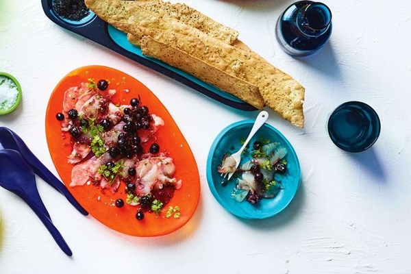 Smoked grape & kingfish crudo with chervil