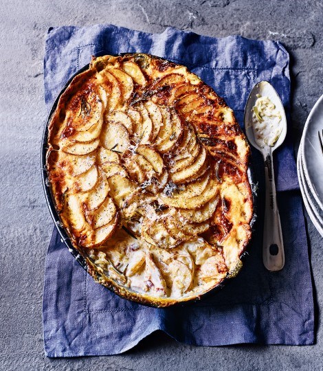 Smoked haddock and bacon potato gratin