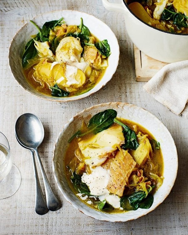 Smoked haddock and Jersey Royal stew