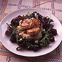Smoked haddock brandade with scallops and beetroot salad 