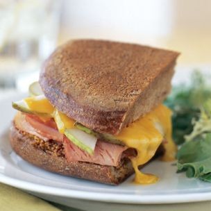 Smoked ham, cheddar cheese, and pear panini