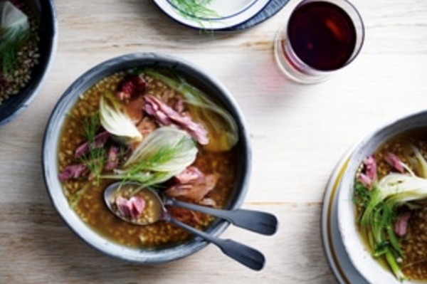 Smoked ham hock bouillon with fennel and barley
