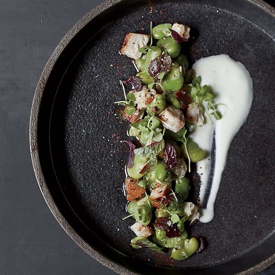 Smoked herring tartare with fava beans and lime