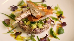 Smoked kahawai, kumara and avocado salad with Kaitaia Fire syrup