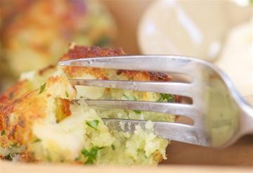 Smoked kahawai potato cakes with egg & gherkin mayo