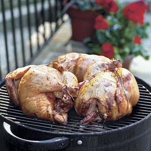 Smoked lemon-chipotle chickens