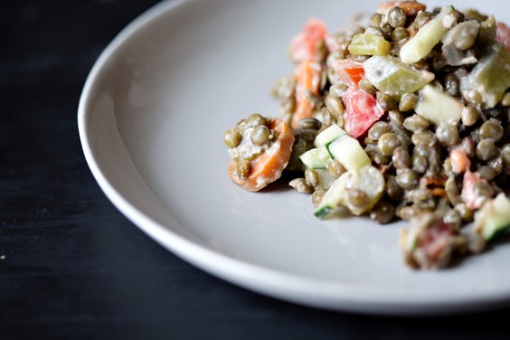 Smoked lentil salad with Sriracha miso mayonnaise