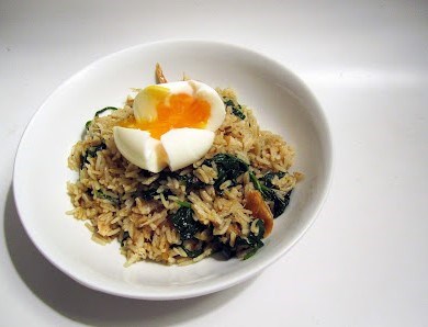 Smoked mackerel and spinach kedgeree with cardamom rice