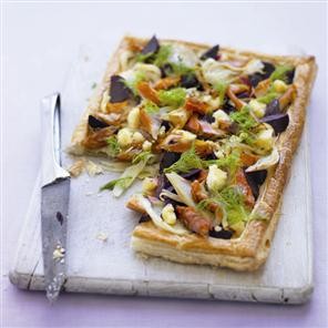 Smoked mackerel, beetroot and fennel puff pastry tart
