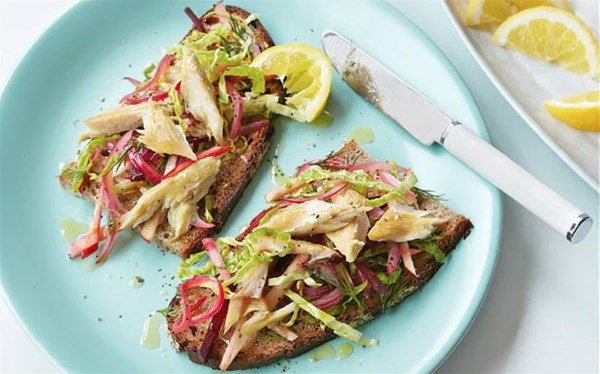 Smoked mackerel, beetroot and poppy seed relish and treacly brown bread