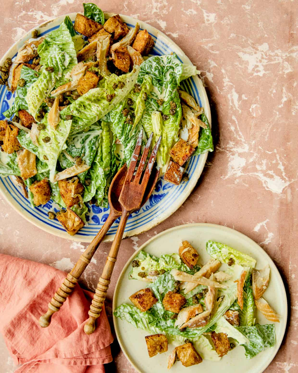 Smoked mackerel Caesar salad with fried croutons