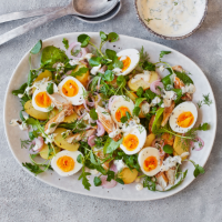 Smoked mackerel, egg, new potato and dill salad