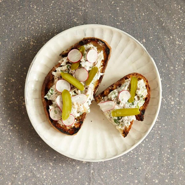 Smoked mackerel pâté with radishes and cornichons [on toast]