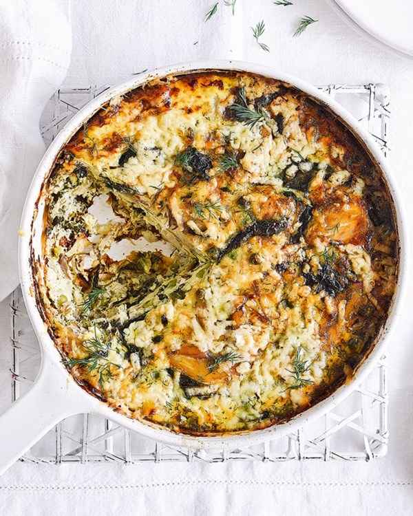 Smoked mackerel, pea and spinach frittata 