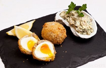 Smoked mackerel Scotch eggs with tartare sauce