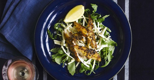Smoked mackerel with celeriac and rocket salad
